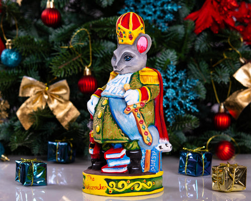 Hand carved Mouse King figurine 8.3 inch, Nutcracker mantel decor