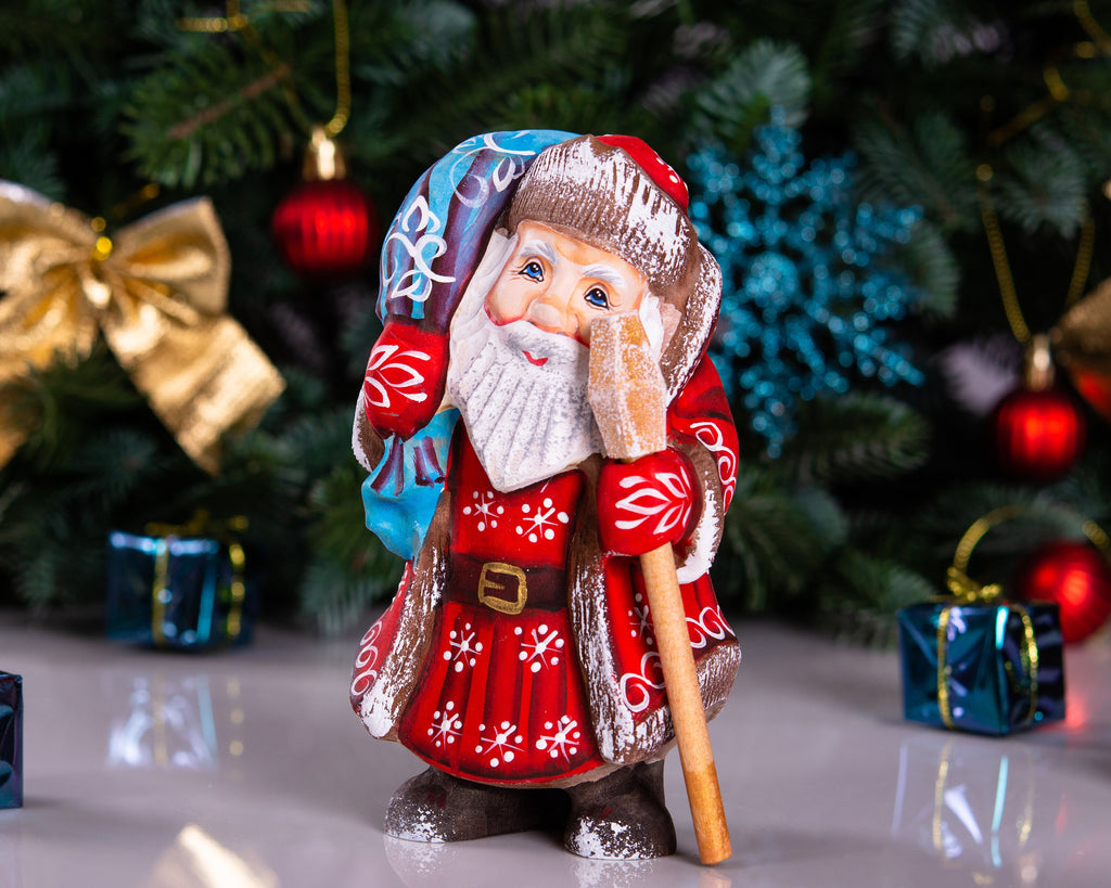 Mini Santa wooden figurine 5.7 inch, gift sack shelf decor