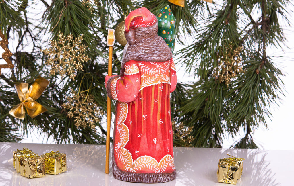 Old world Santa wooden figurine 10 inch, girl with gifts, rustic Christmas home accent