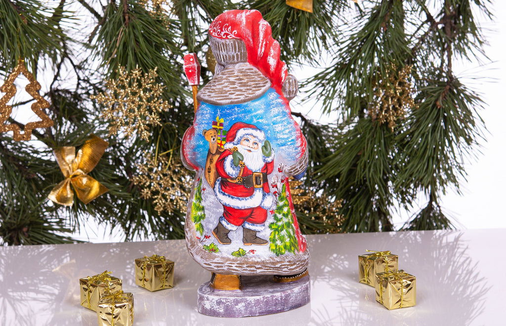 Hand Carved Wooden Santa Claus Figurine: 12" Christmas Home Decor