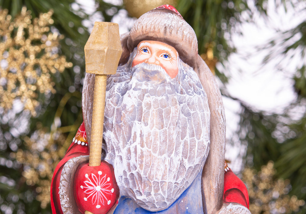 Hand carved Santa 9.1 inch solid wood figurine, folk art collectible