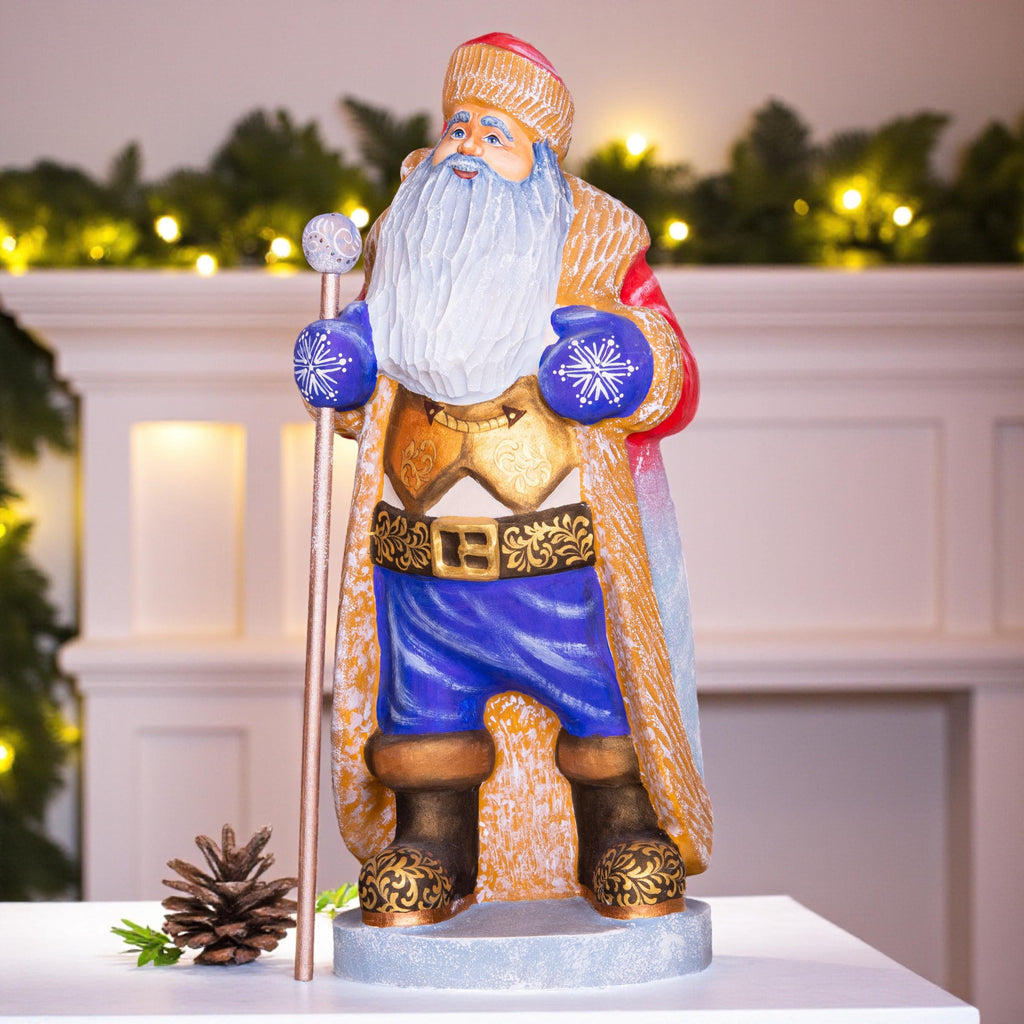 Hand-Carved Wooden Santa Claus Figurine: 12" Christmas Decor