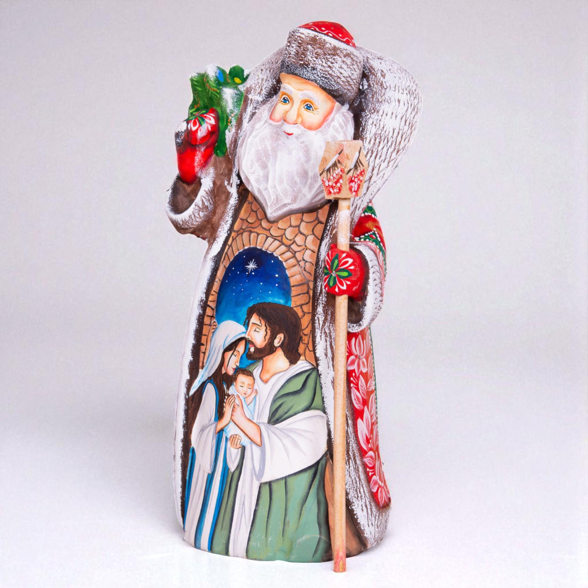 Carved Wooden Santa Figurine 11", Nativity Scene, Christian Decor