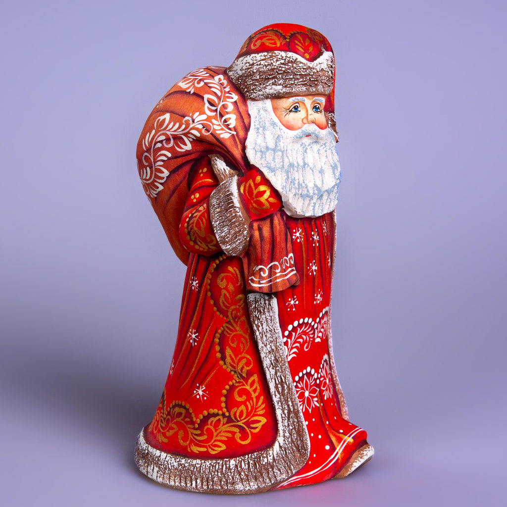 Hand Carved Wooden Santa Claus Figurine: Christmas Holiday Decor