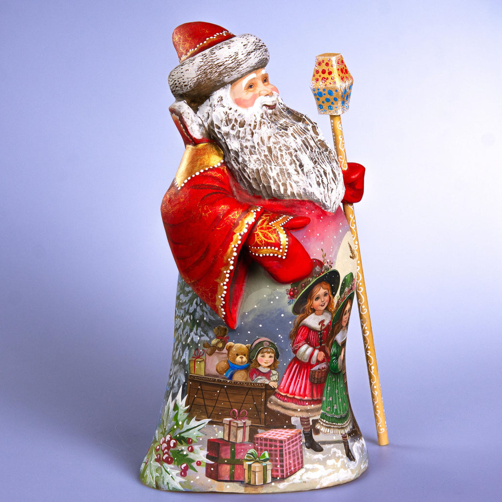 Hand-Carved Wooden Santa 14" with Christmas Train & Winter Village