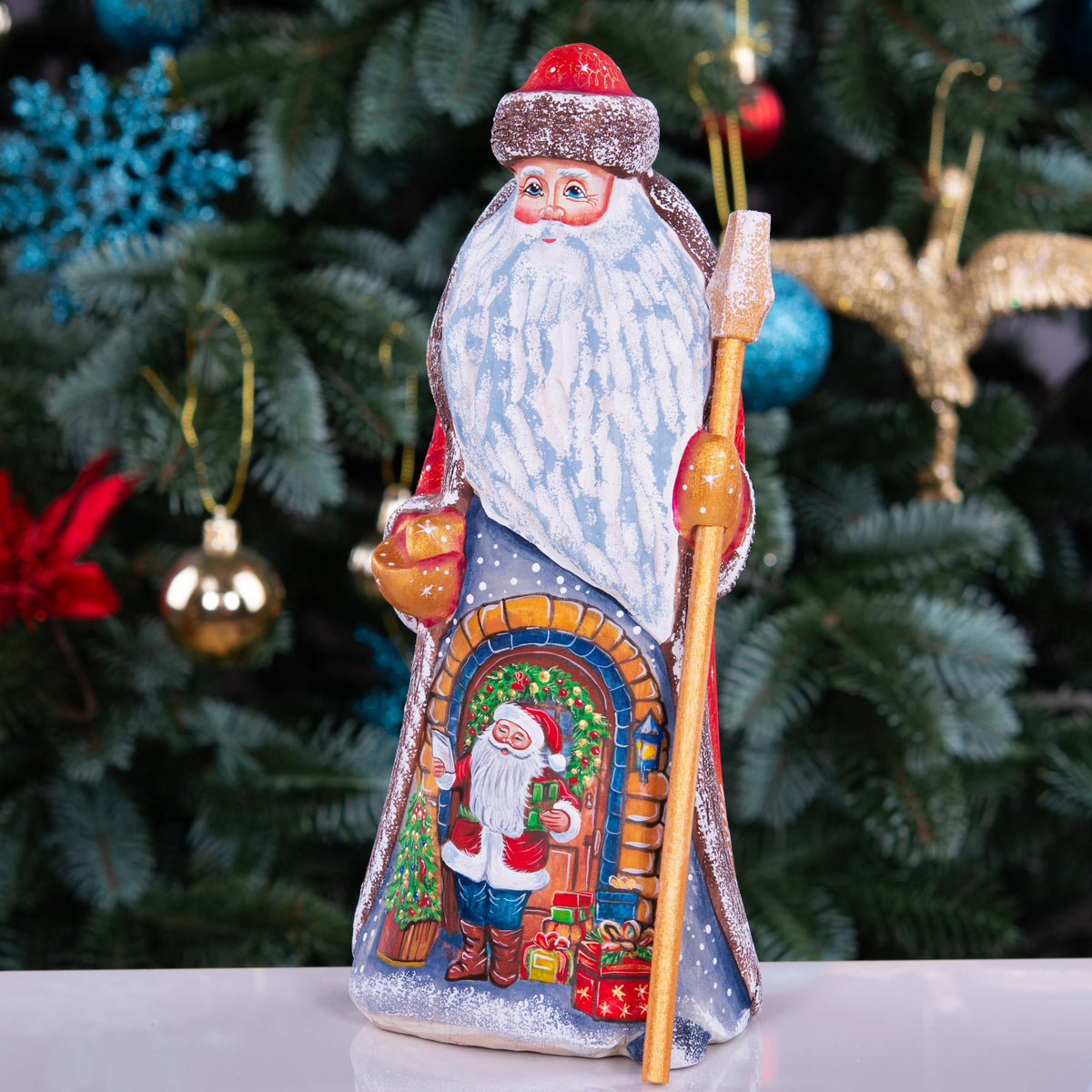 Hand Carved Santa Figurine: 9 Inch Wooden Christmas Decor, Signed Collectible