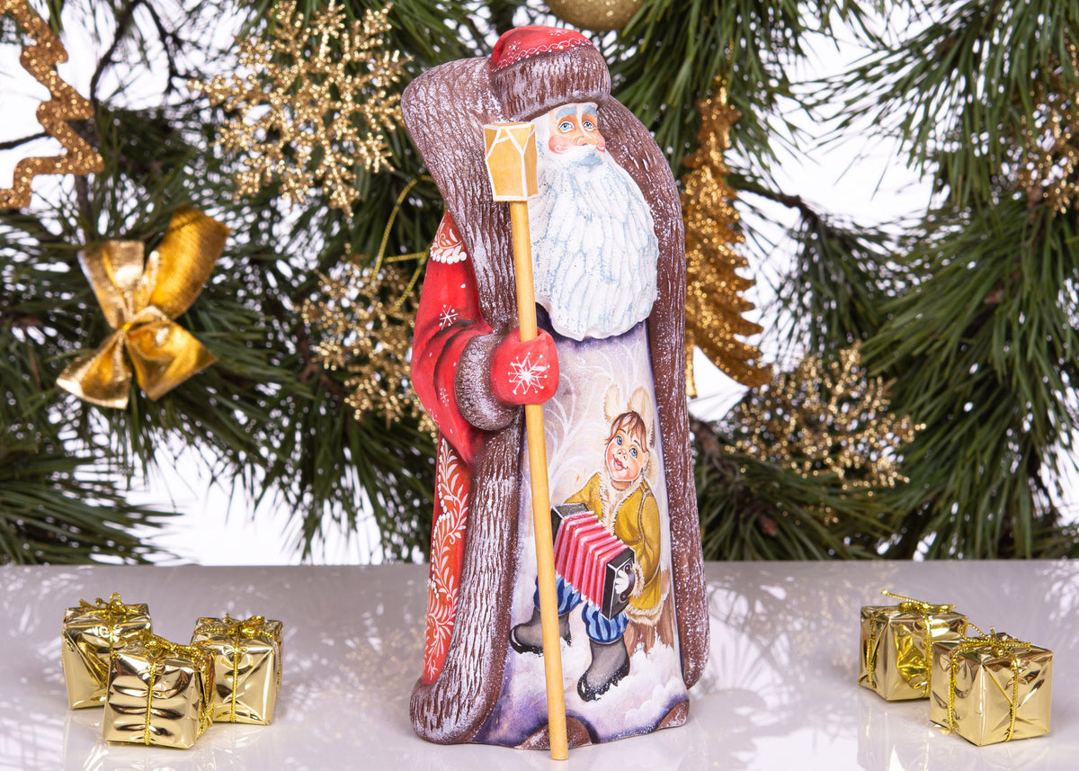 Hand-Carved Wooden Santa Claus Figurine: 9" Christmas Home Decor