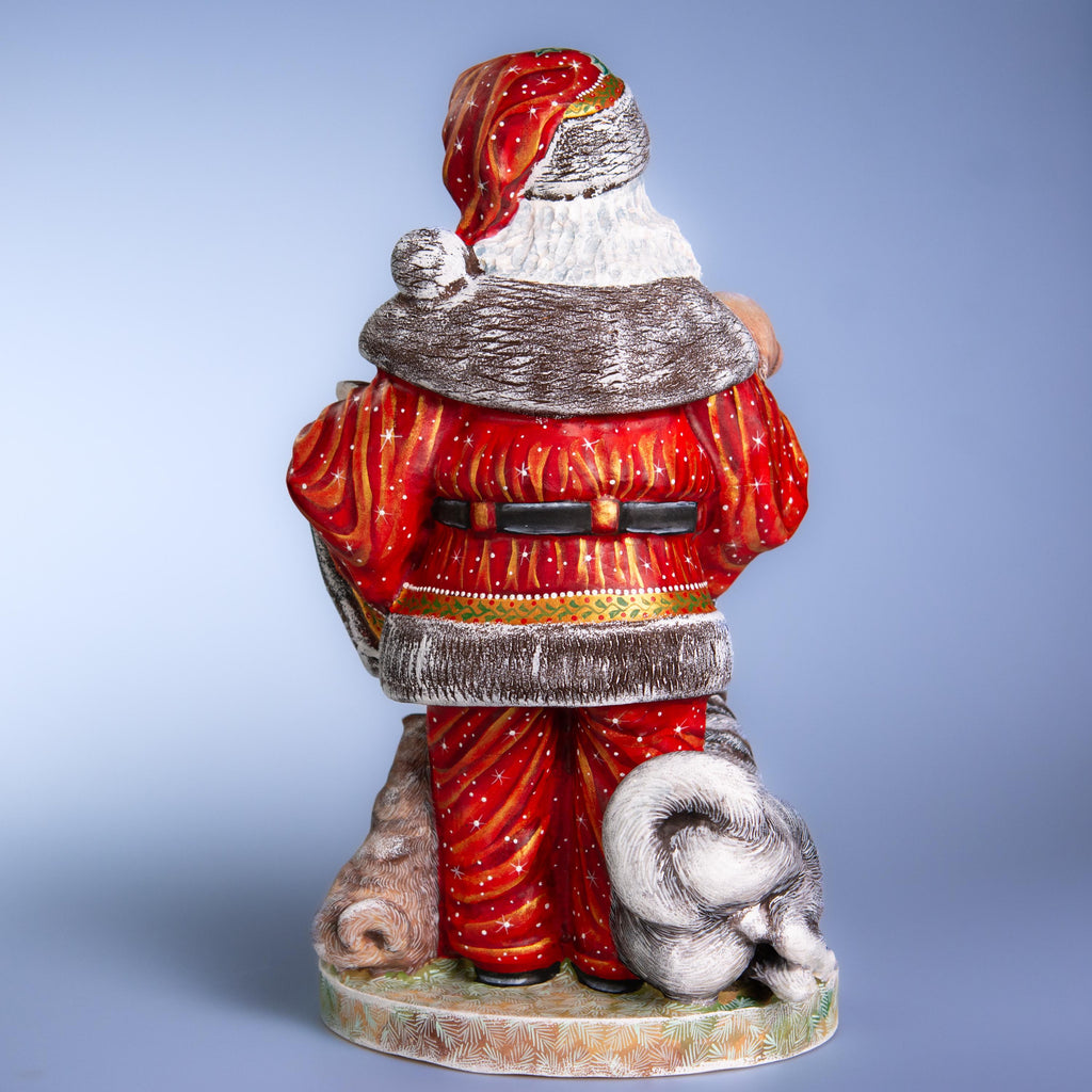 Hand Carved Wooden Santa Claus Figurine: Christmas Holiday Decor (14 inch)