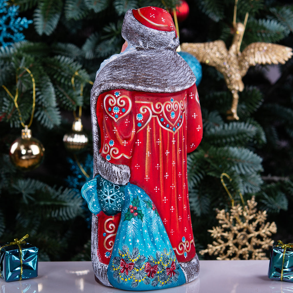 Wooden hand carved Santa Claus figurine 9", Christmas Holiday Home Decor indoor, Hand painted Christmas gift made in Ukraine