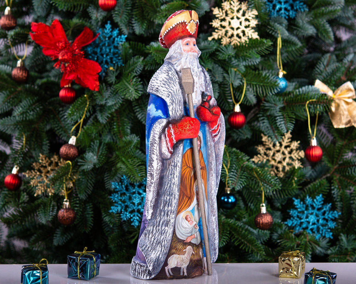 Wooden Old World Santa 12.9 inch, Holy Family nativity, religious Christmas mantel centerpiece
