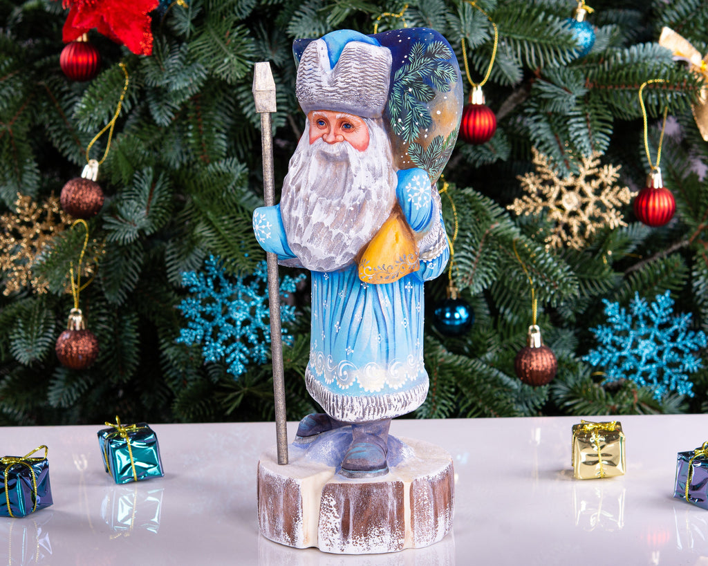 Hand Carved Wooden Santa Claus Figurine: 11" Christmas Decor