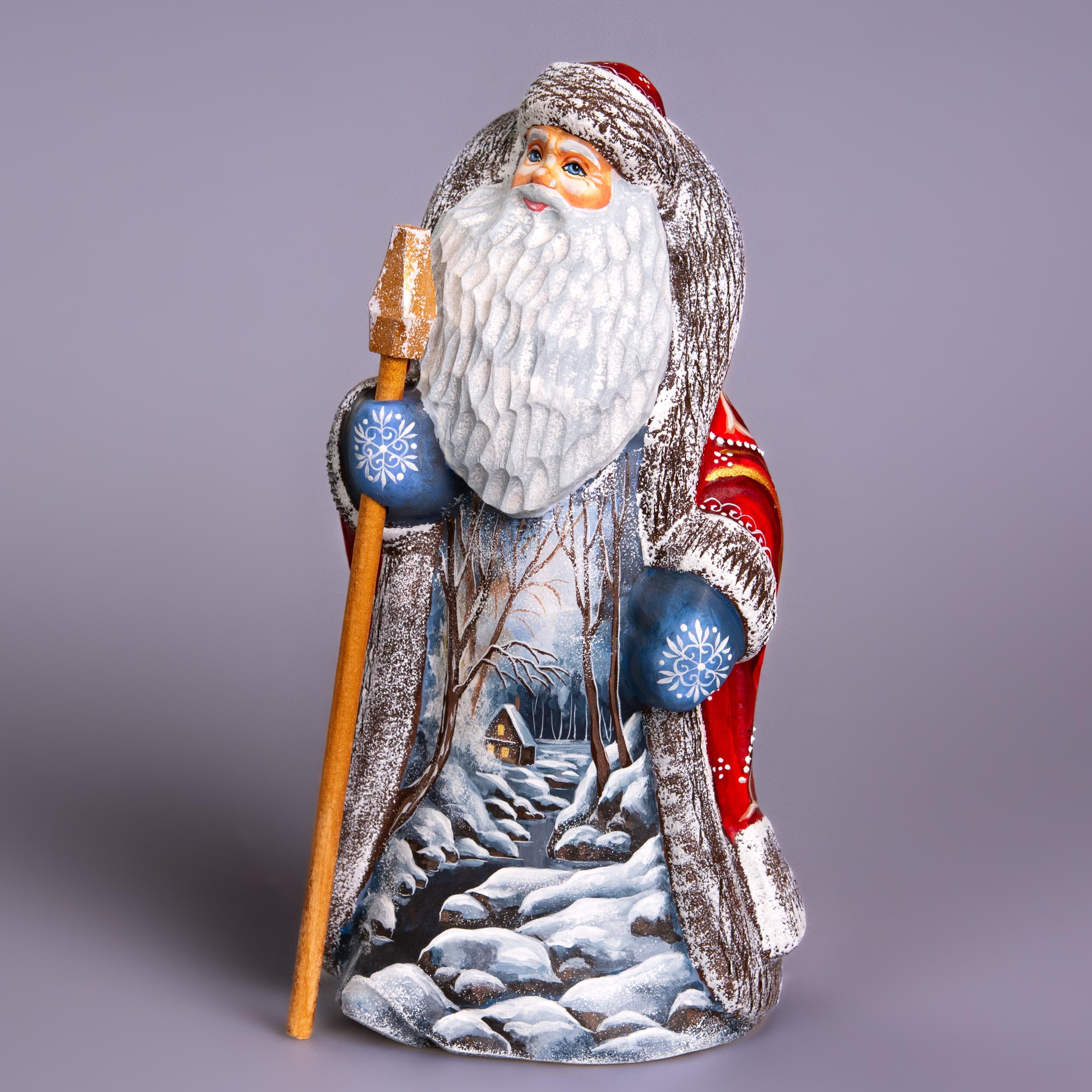 Hand-Carved Wooden Santa Claus Figurine: Holiday Home Decor