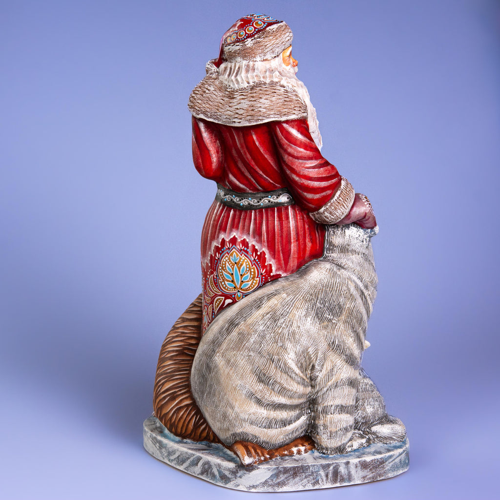 Hand Carved Wooden Santa Figurine 13.8 inch, Arctic Animals, Polar Bear, Walrus, Owl