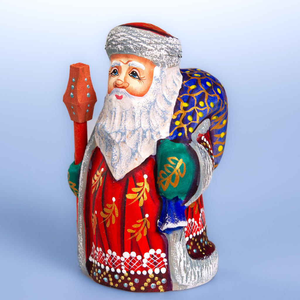 Hand painted Santa wooden figurine 5.1 inch, holiday shelf accent