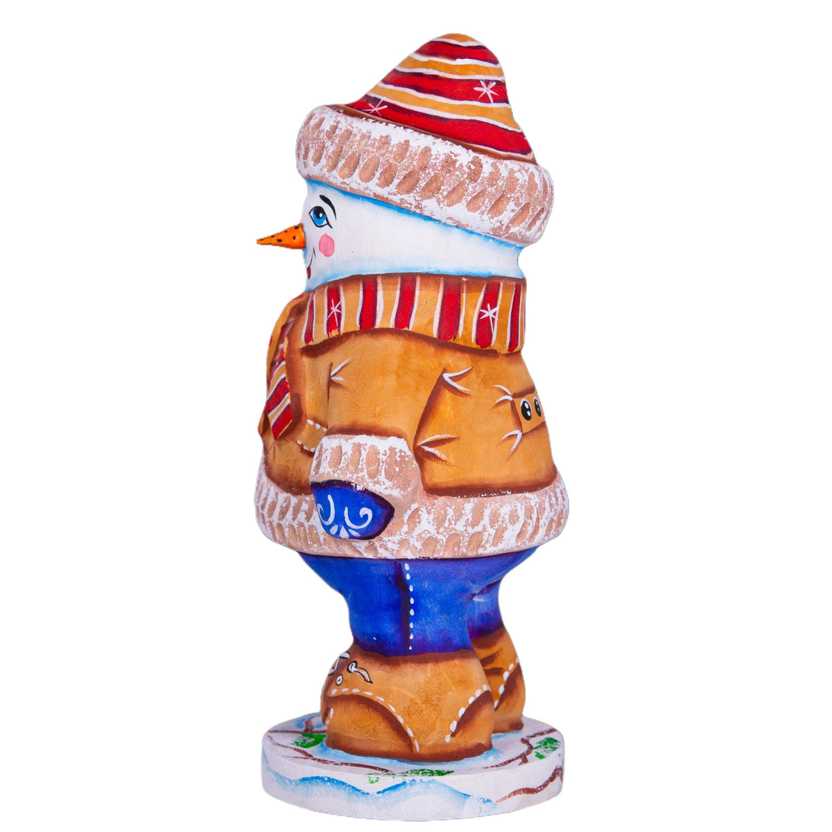 Hand-Carved Wooden Snowman Figurine: Christmas Holiday Decor (6 inch)