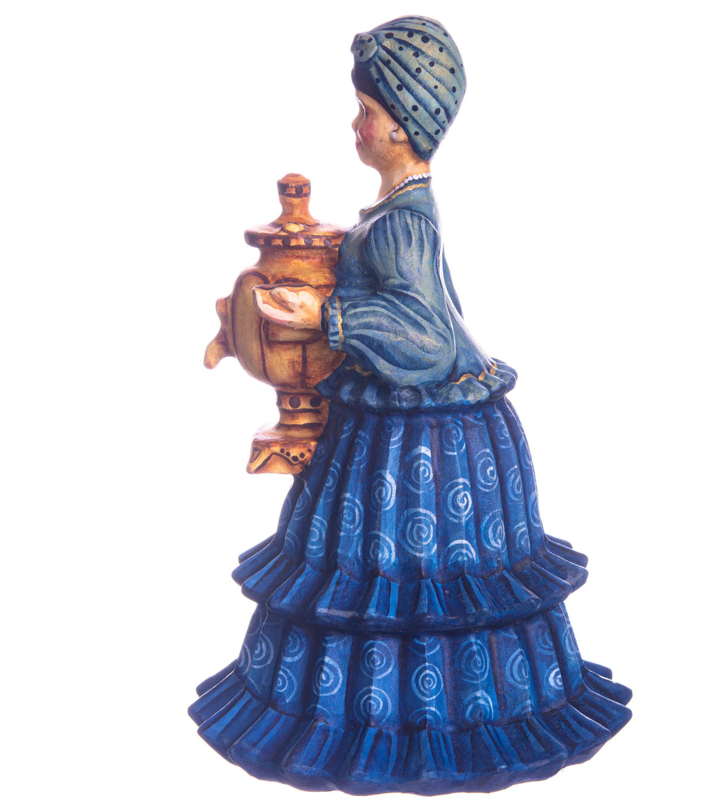Hand carved hostess with samovar wooden figurine 7.5 inch, folk art decor