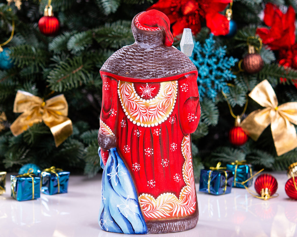Kris Kringle wooden Santa figurine 9.4 inch, folk art winter child scene, shelf decor