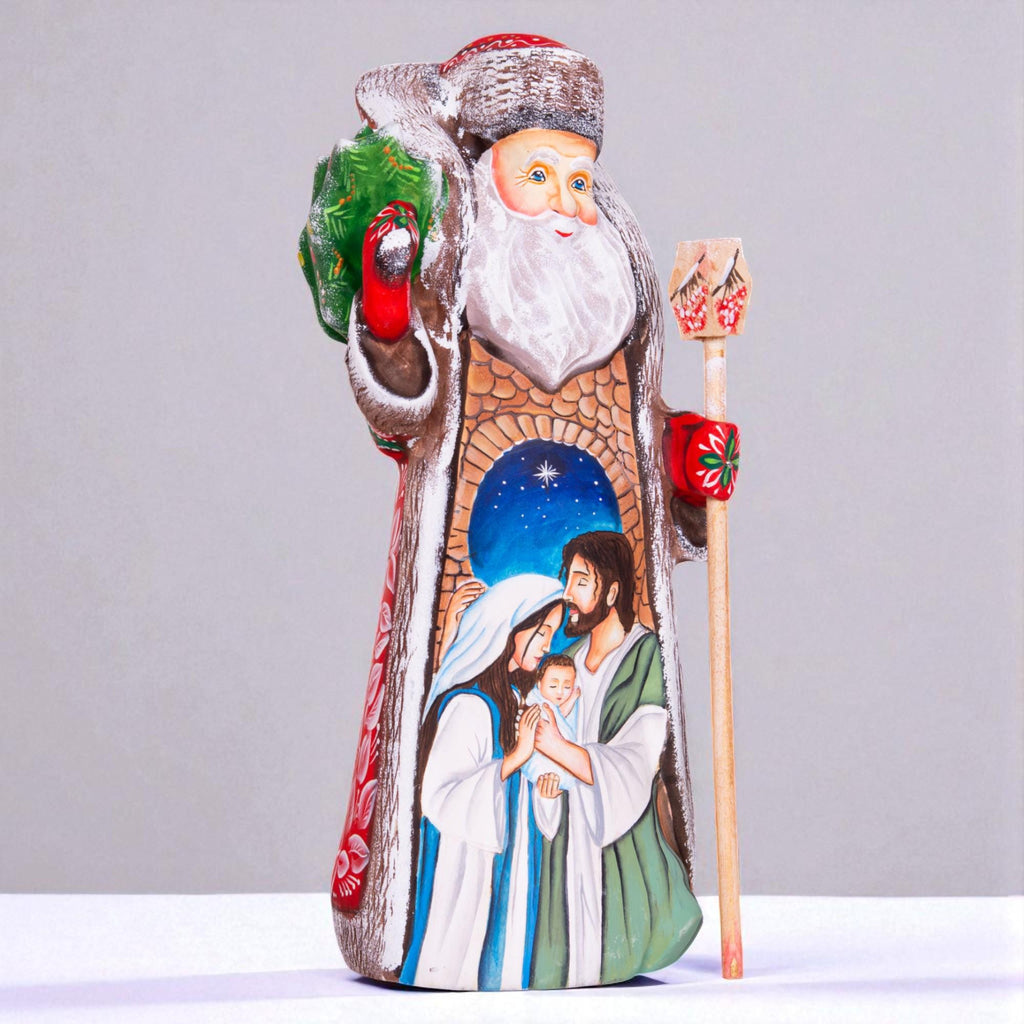 Carved Wooden Santa Figurine 11", Nativity Scene, Christian Decor