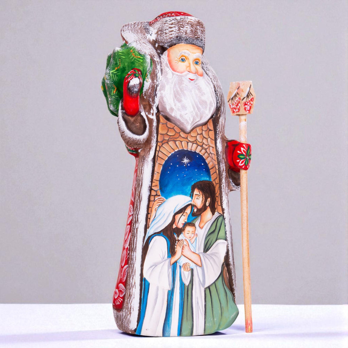 Carved Wooden Santa Figurine 11", Nativity Scene, Christian Decor