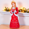 Hand Carved Snow Maiden Figurine: Red Coat Slavic Christmas Decor