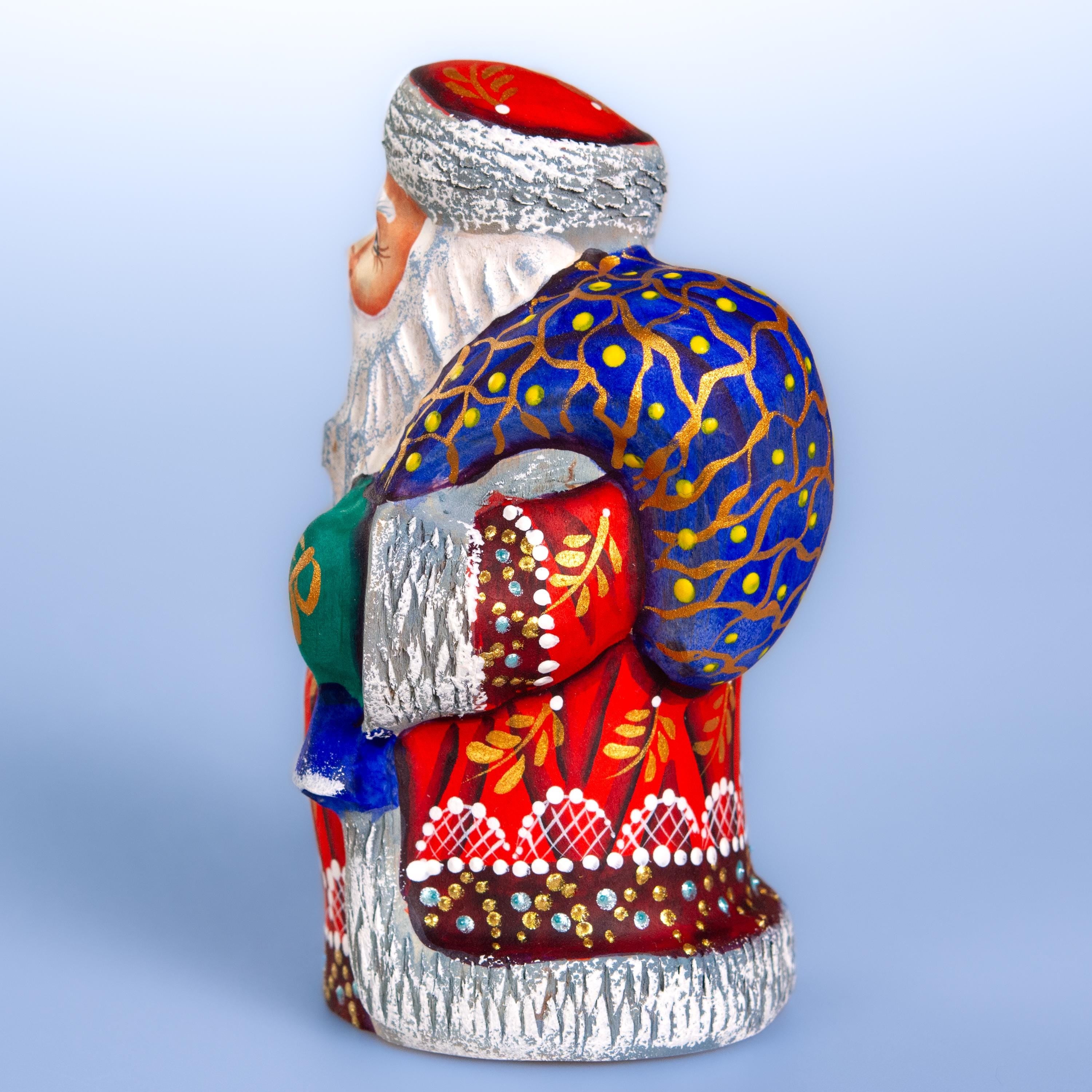 Hand painted Santa wooden figurine 5.1 inch, holiday shelf accent