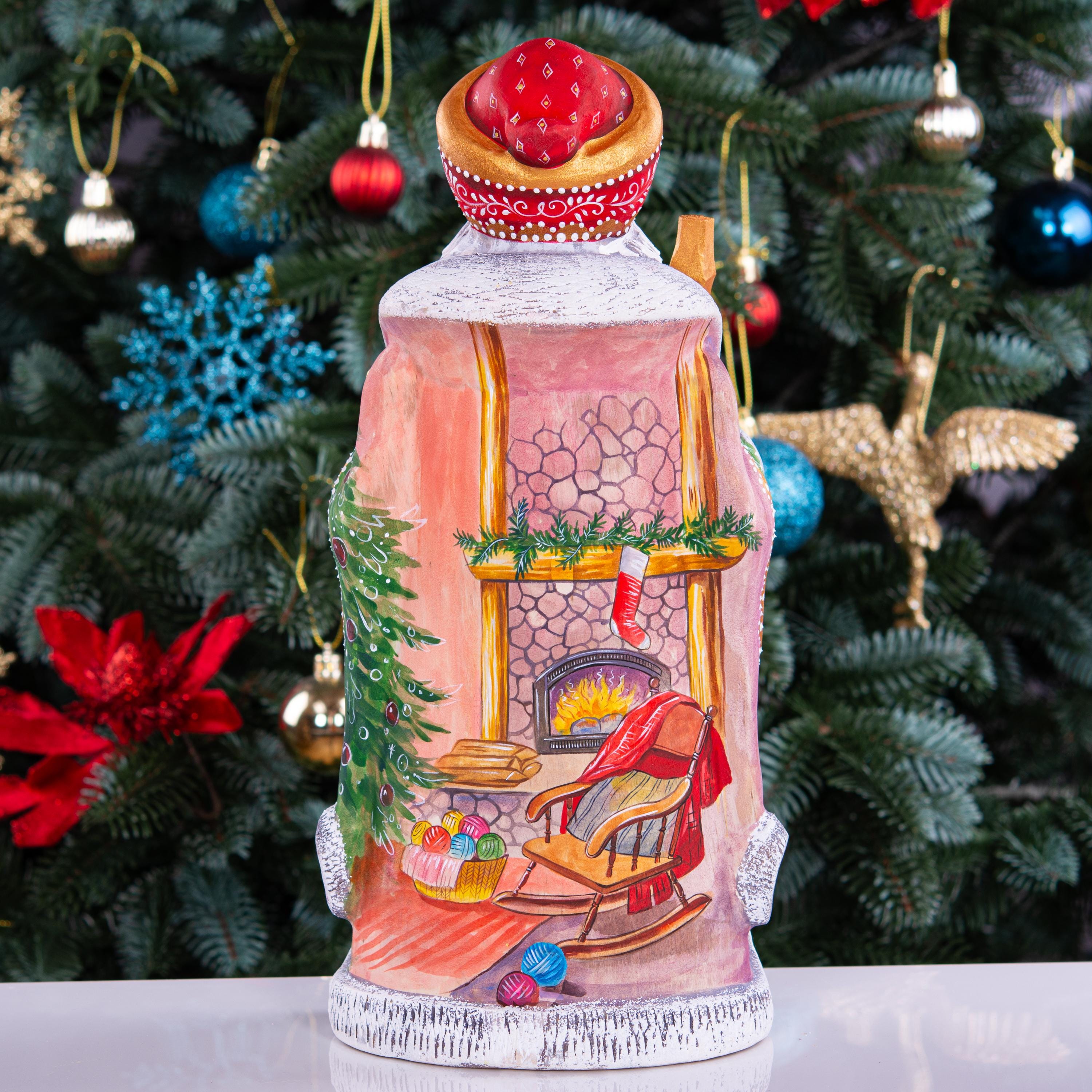Hand Painted Wooden Santa Claus Figure 12 inch: Rustic Christmas Mantel Decoration