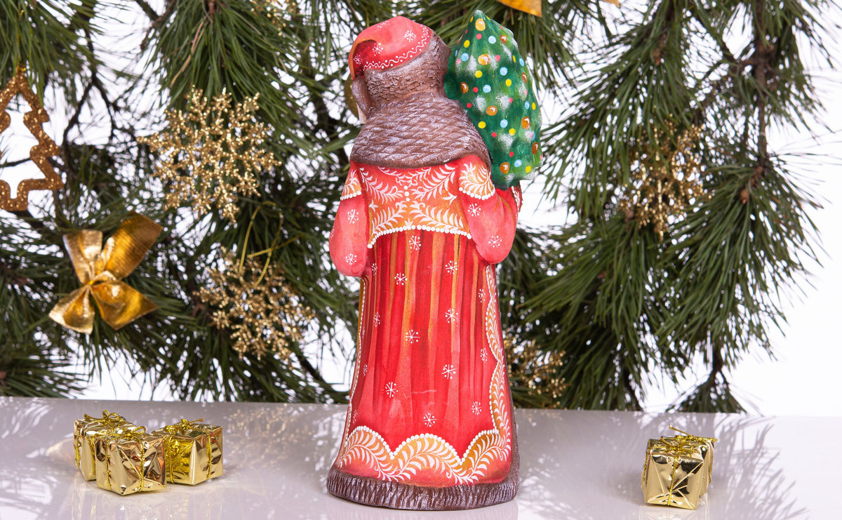 Old world Santa wooden figurine 10 inch, girl with gifts, rustic Christmas home accent