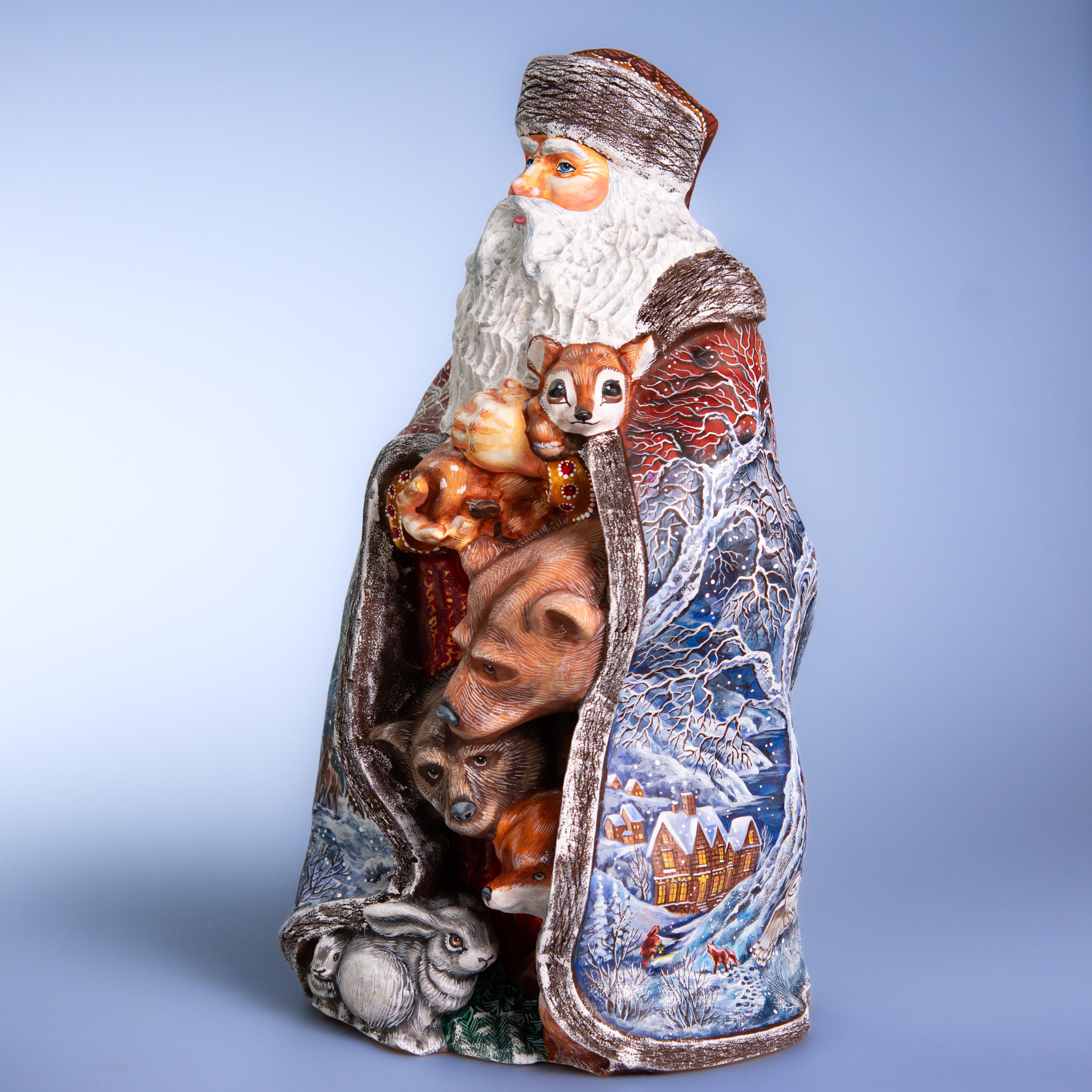 Hand-Carved Wooden Santa Claus Figurine: Christmas Holiday Decor (14 inch)