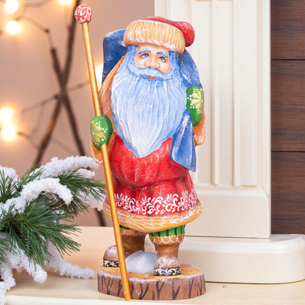 Woodland Santa wooden figurine 10 inch, squirrels with berries, Christmas mantel decor