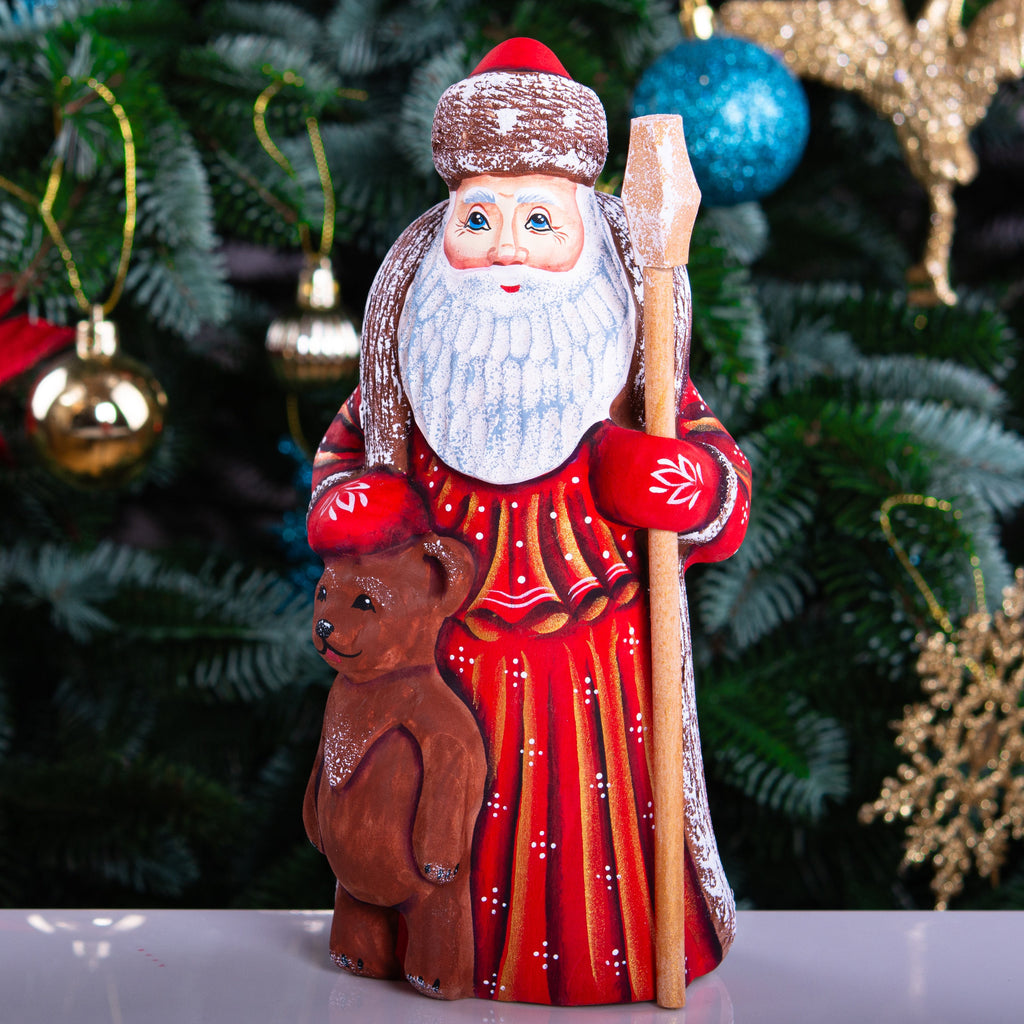 Hand Carved Wooden Santa Claus Figurine: 8" Christmas Decor