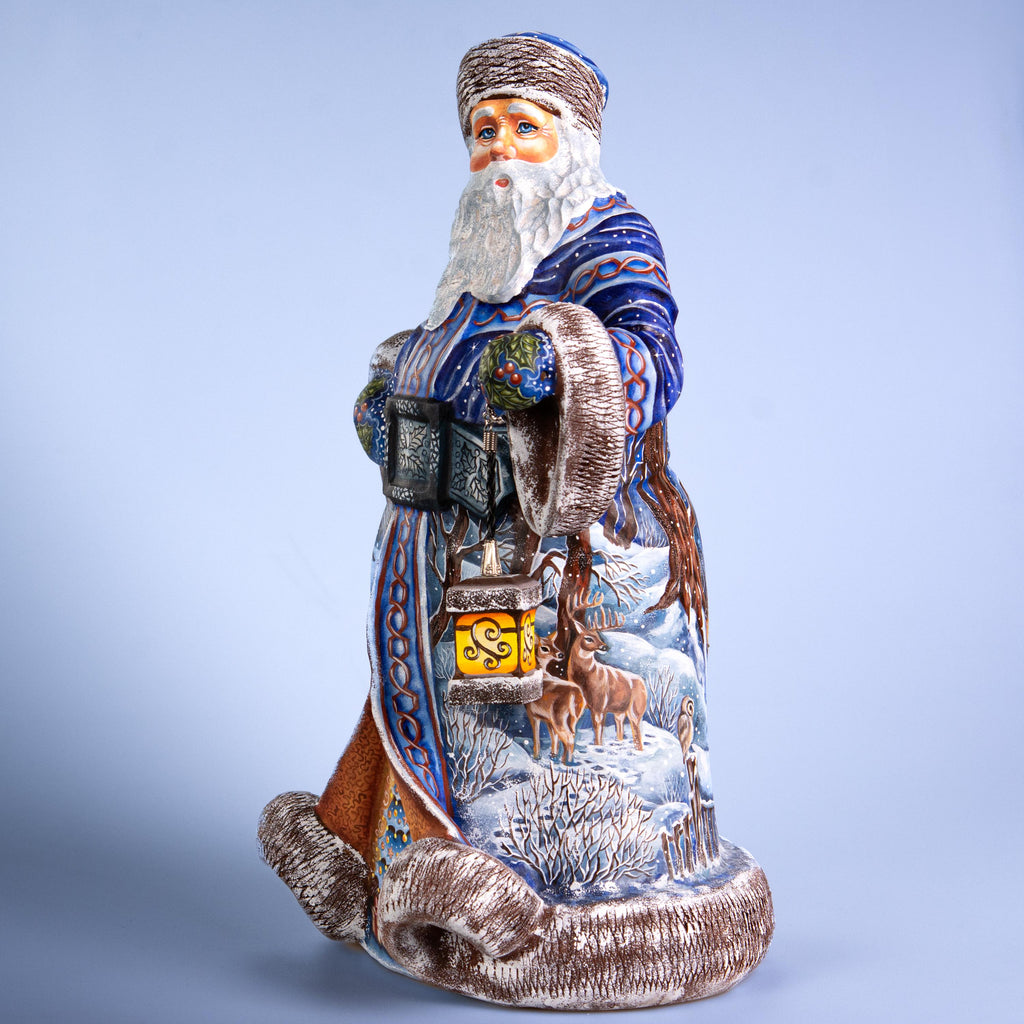 Hand Carved Santa Figurine: Wooden Christmas Mantel Decor, Signed Art