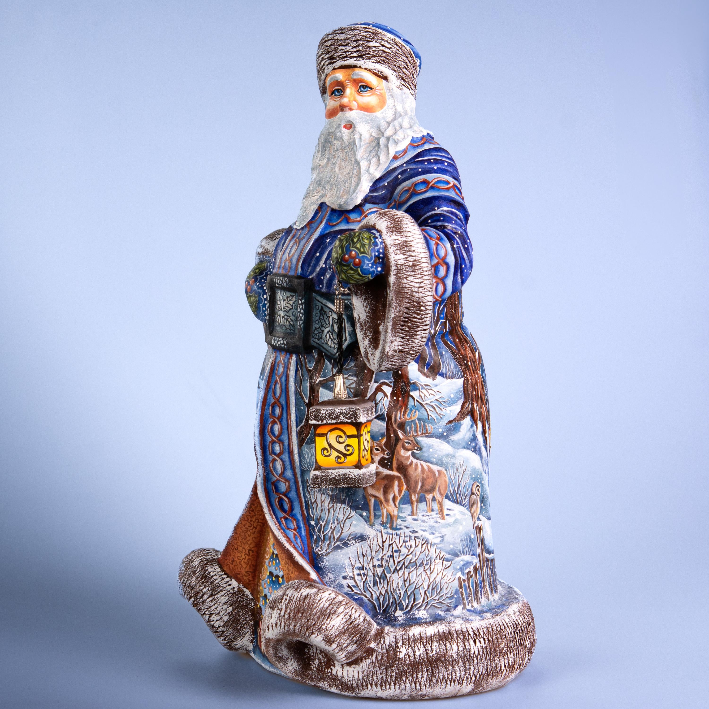 Hand Carved Santa Figurine: Wooden Christmas Mantel Decor, Signed Art