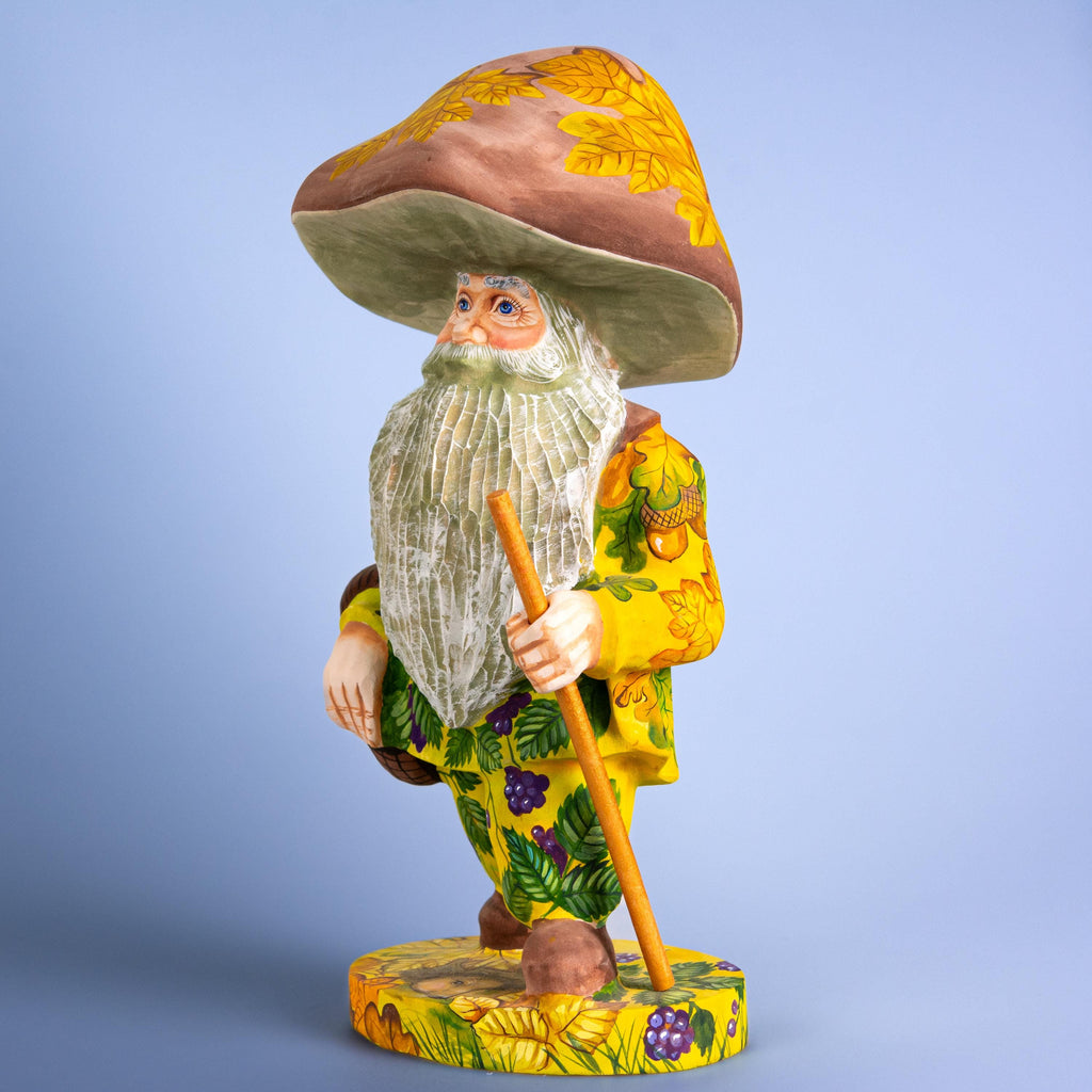 Hand Carved Mushroom Man Figurine 11 inch: Whimsical Autumn Decor