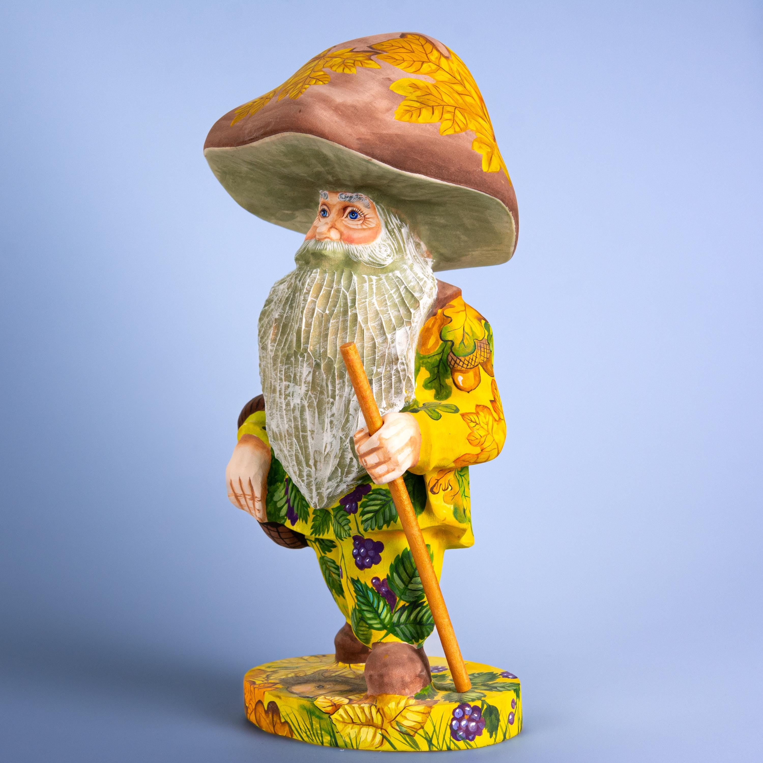 Hand Carved Mushroom Man Figurine 11 inch: Whimsical Autumn Decor
