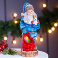 Hand carved Santa wooden figurine 10 inch, snowman toy & gift sack, mantel decor