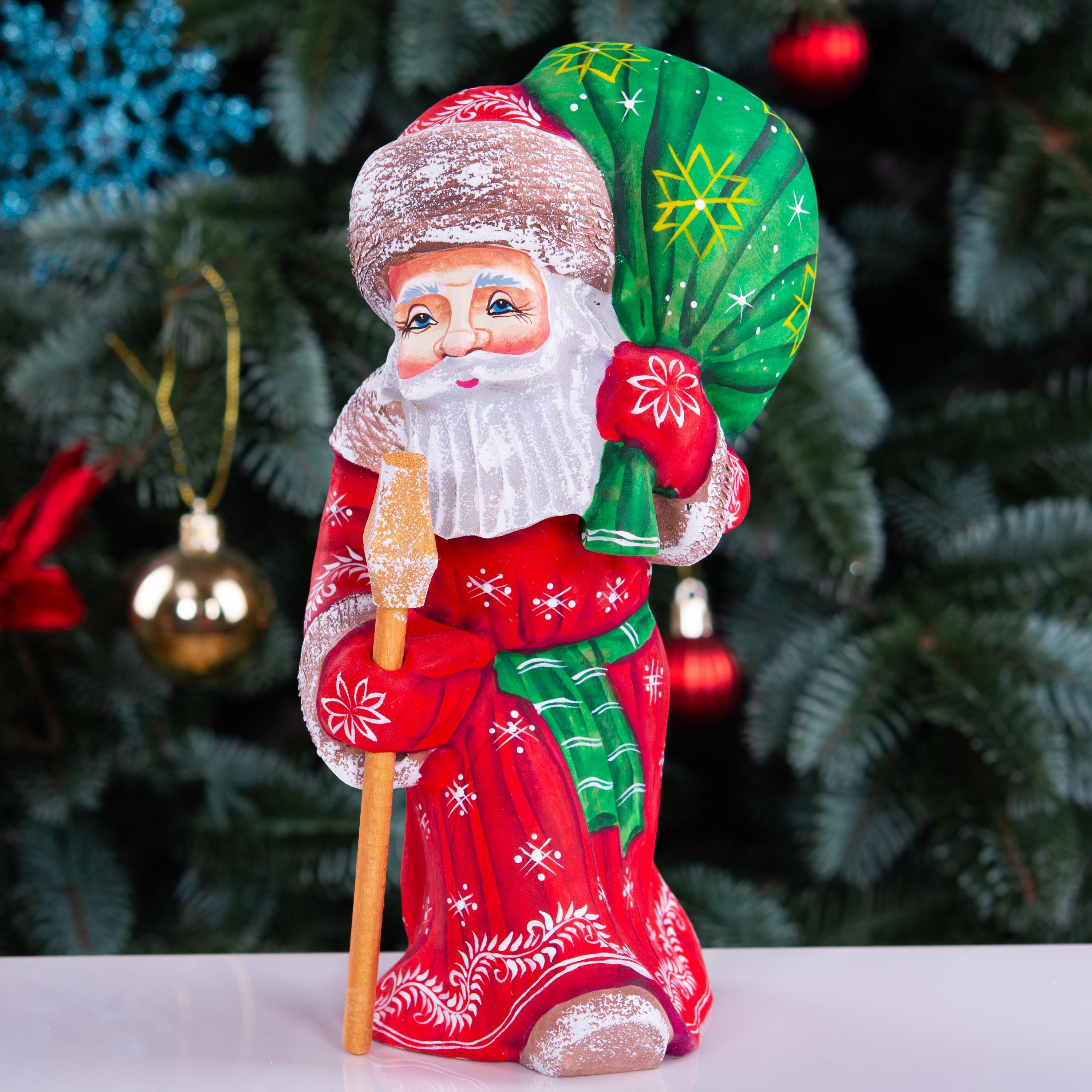 Old World Father Christmas figurine, carved solid wood, 7.9 inch