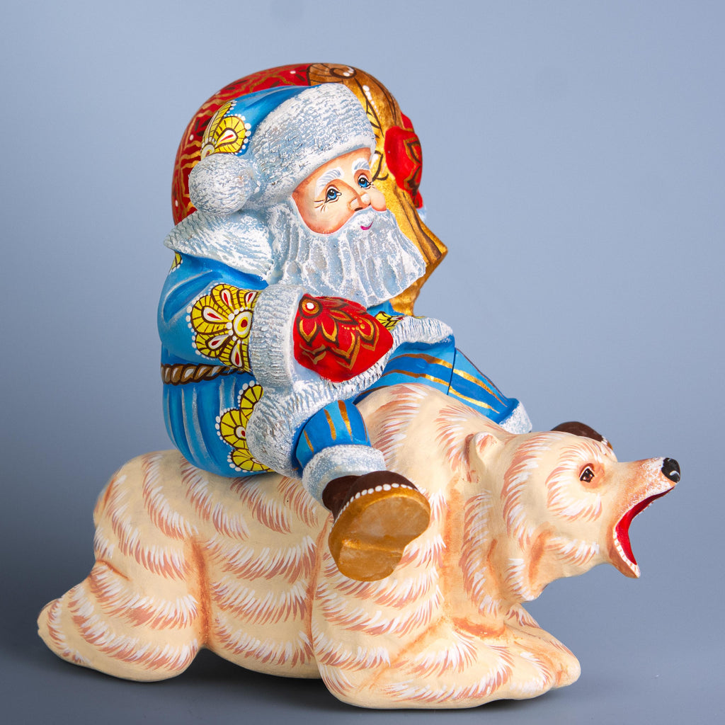Arctic Santa wooden figurine 8 inch, polar bear ride, Christmas centerpiece