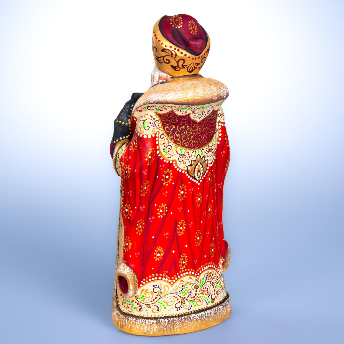 Hand carved Santa wooden figurine 12 inch, ornate folk pattern