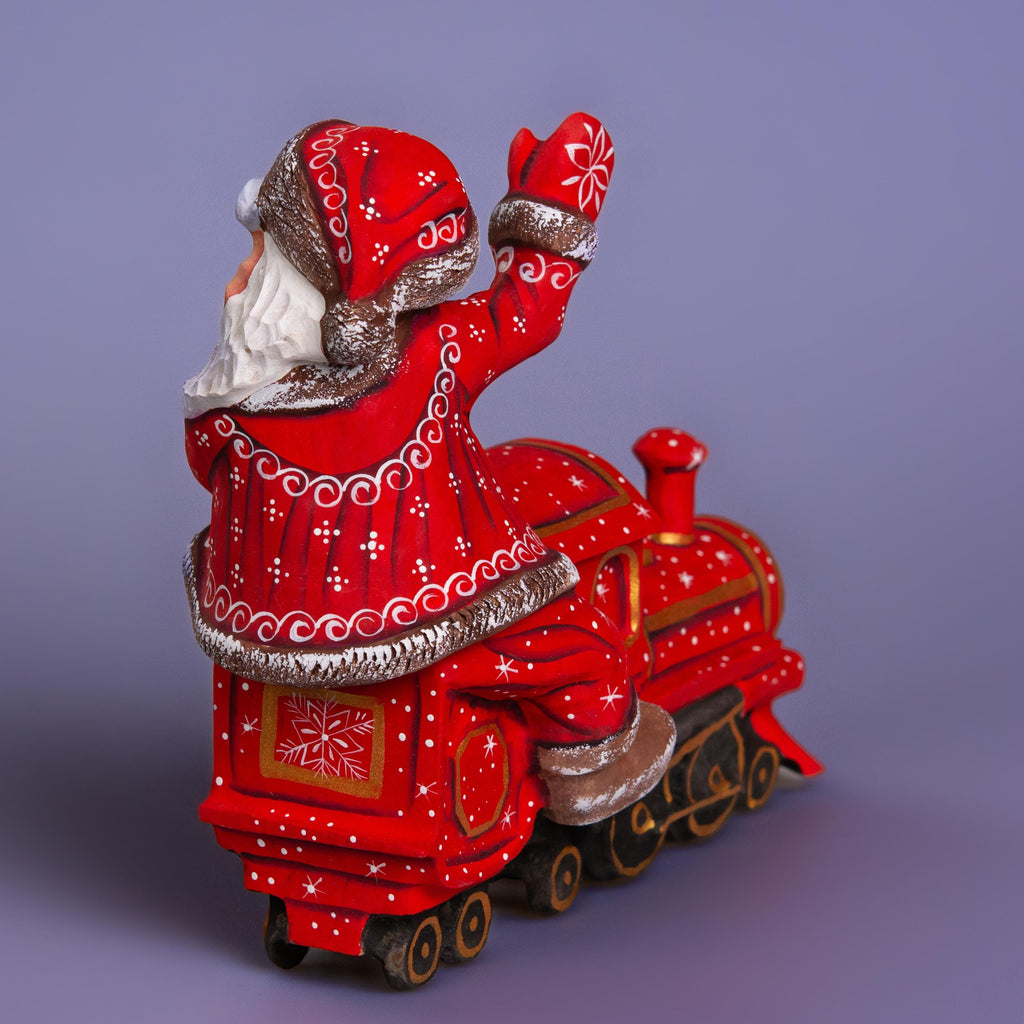 Hand Carved Wooden Santa Claus Figurine: Christmas Train Decor