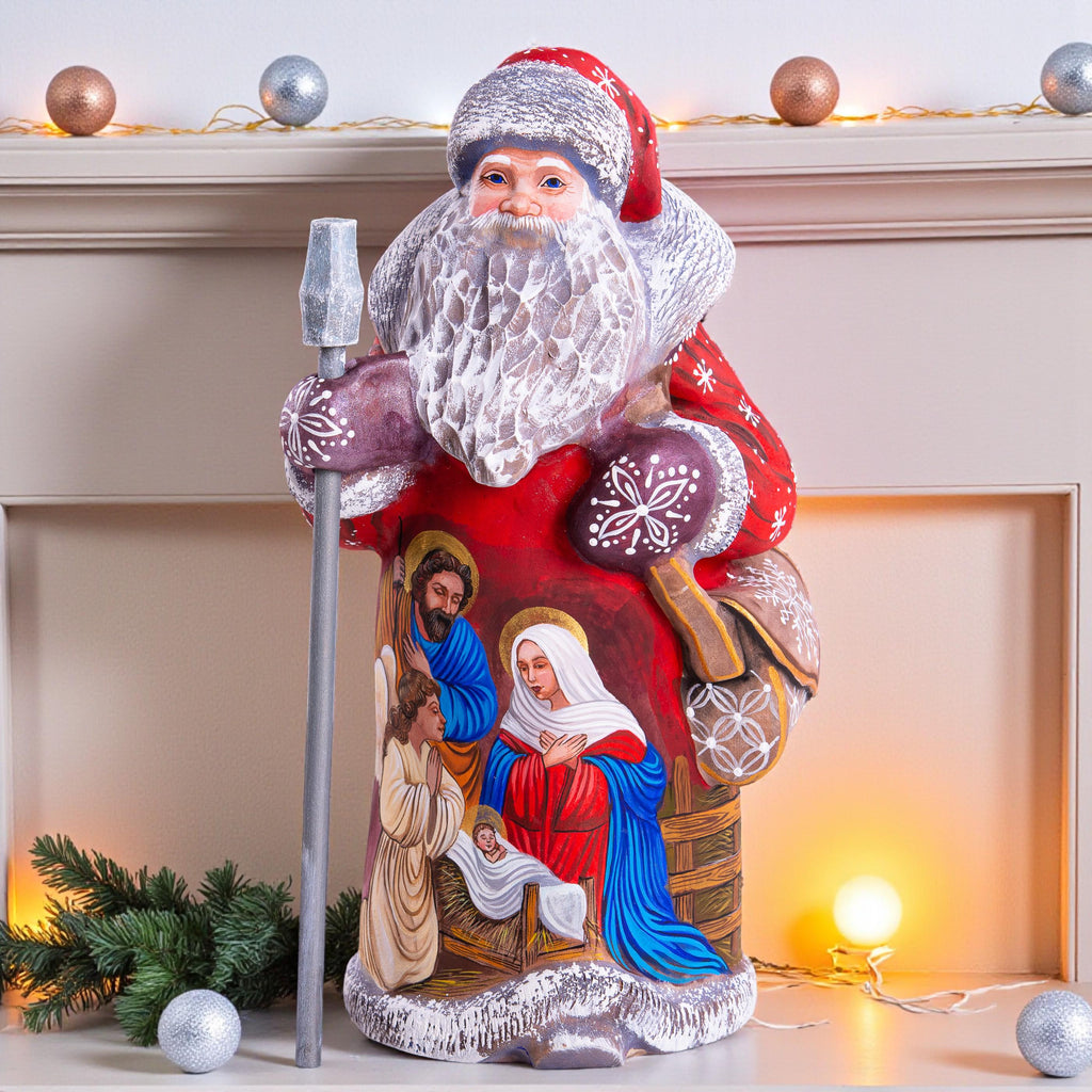 Hand carved Santa wood figurine 9 inch, Nativity Holy Family, Three Wise Men artwork