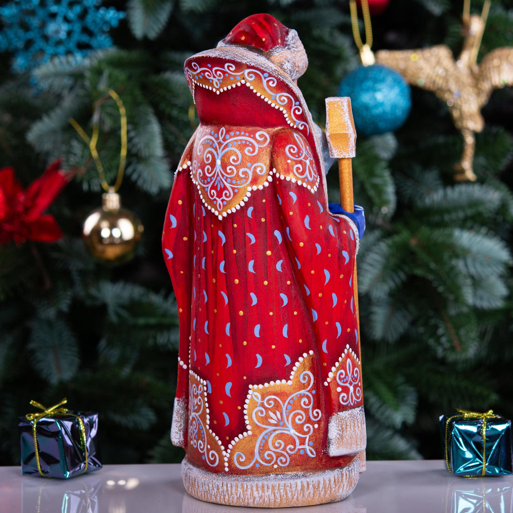 Hand Carved Santa Claus Statue: Owl in Stocking, Rustic Christmas Decor