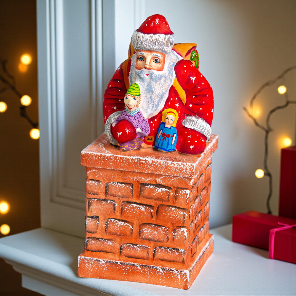 Hand Carved Wooden Santa Claus Figurine - Handmade Christmas Decor