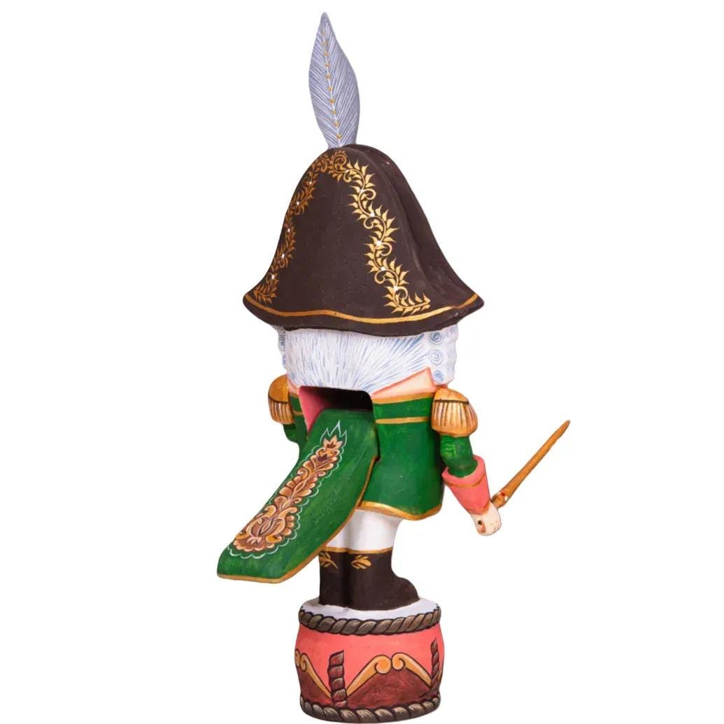 Collectible Nutcracker Figurine 10.6", Hand Painted Wood, Christmas Shelf Decor