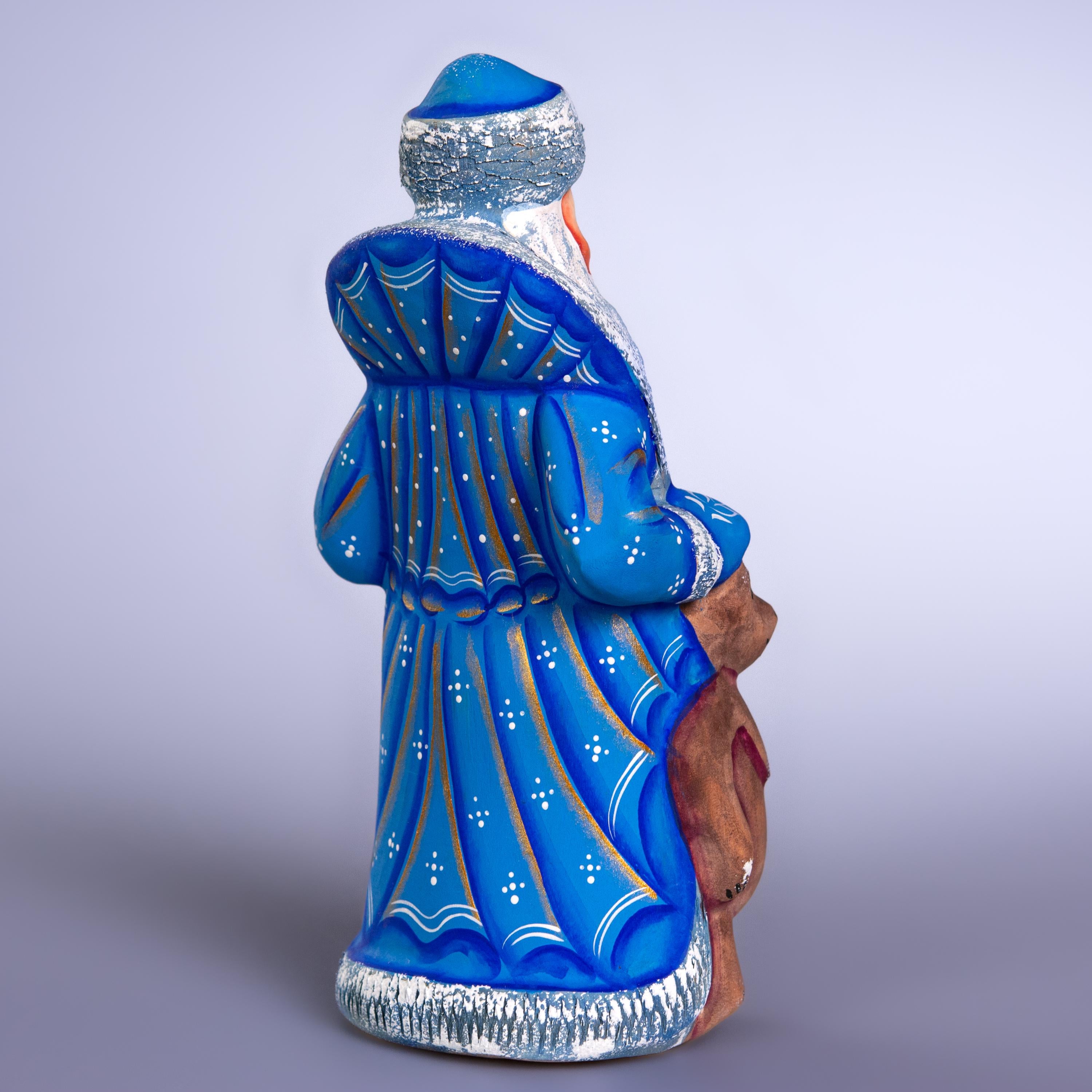 Old World Father Christmas Figurine 8 inch, Blue Robe, Santa with Bear, Hand Painted