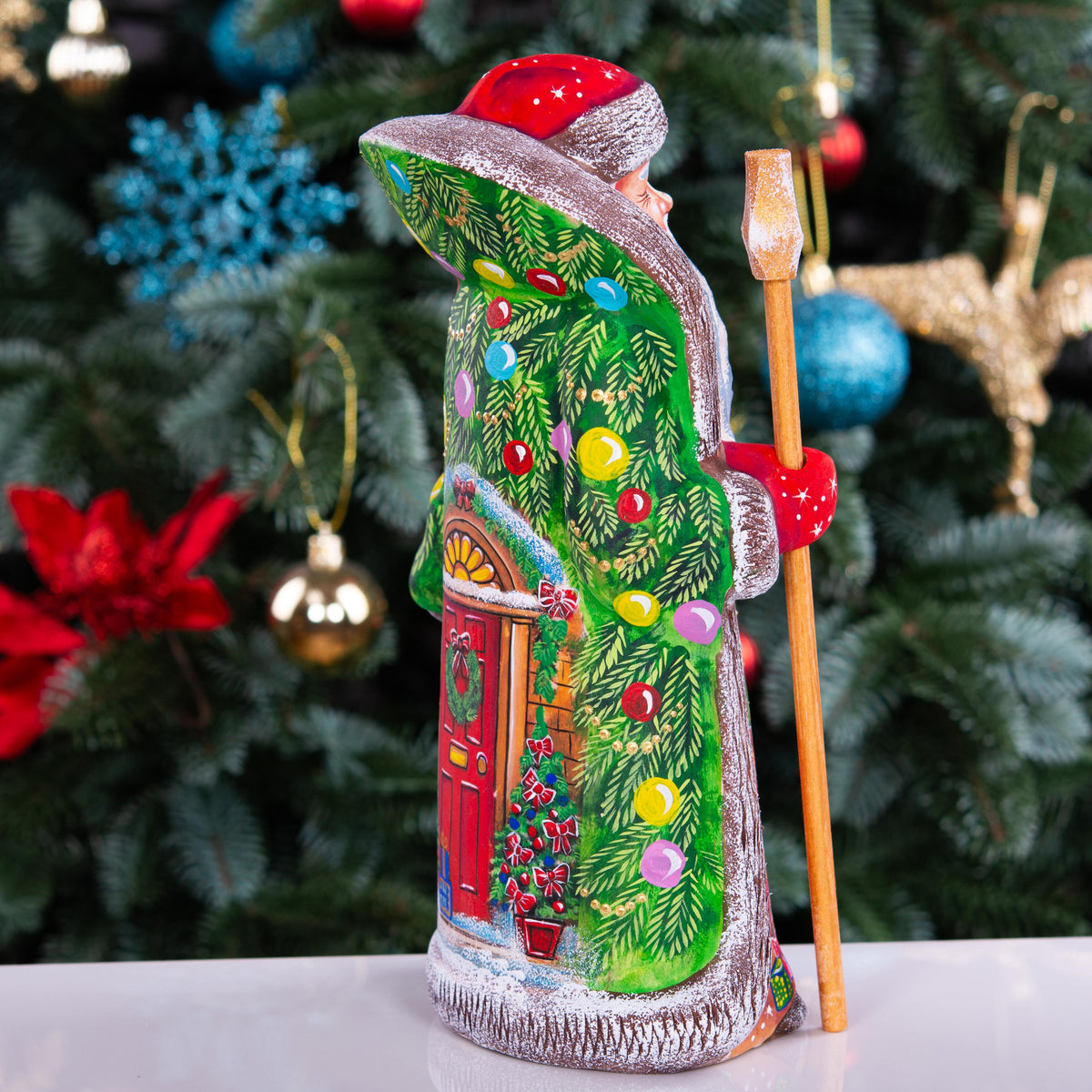 Hand Carved Santa Figurine 9 inch: Christmas Girl Scene, Festive Door Art