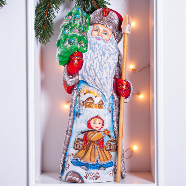 Handmade Wooden Santa Claus Figurine: Carved Folk Art Christmas Decor (10 inch)