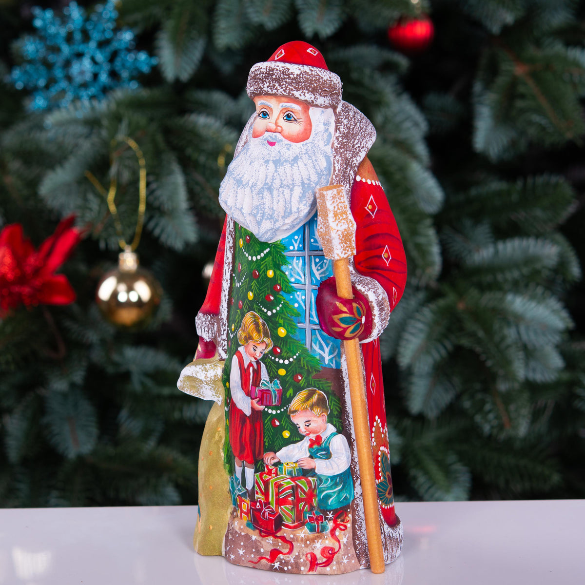 Hand Carved Wooden Santa Claus Figurine: Signed Folk Art Christmas Decor