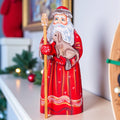 Hand Carved Wooden Santa Figurine with Puppy: Folk Art Christmas Decor