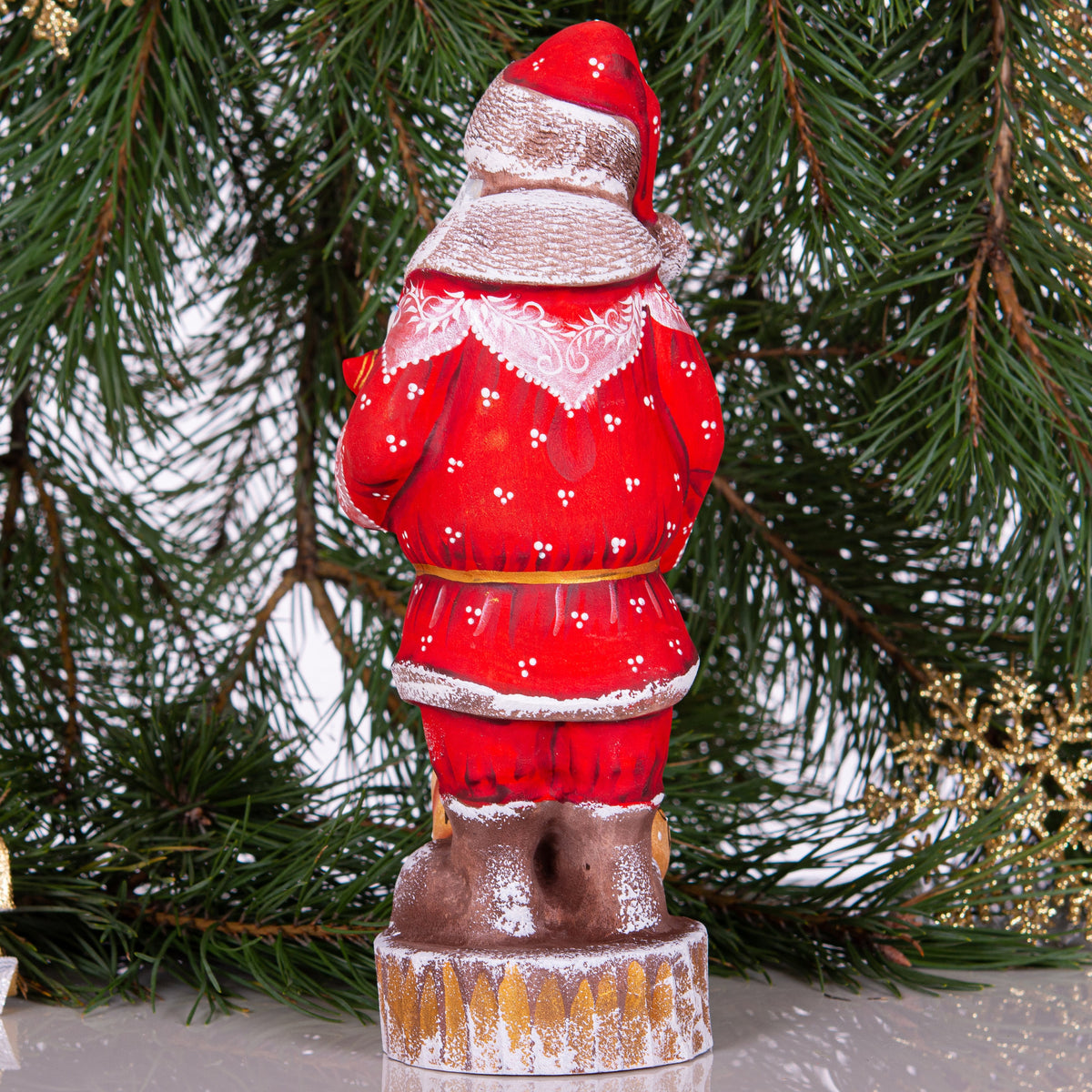 Hand carved Santa wood figurine 10 inch, snowman toy, gift sack, Christmas mantel decor