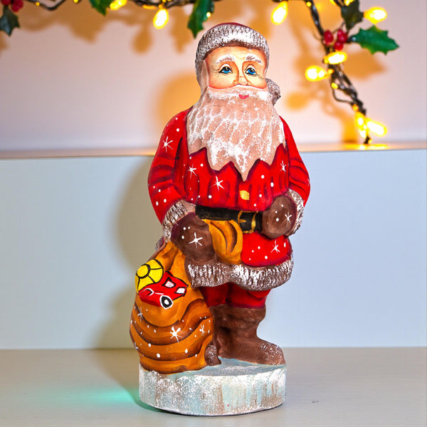 Father Christmas wooden figurine 6.3 inch, festive tabletop centerpiece